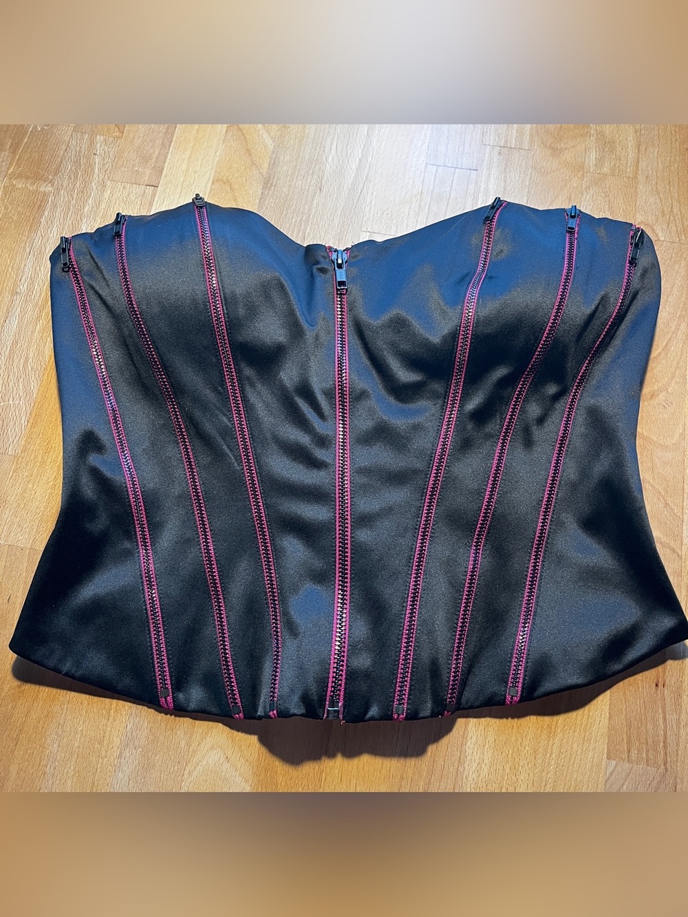 Vintage Betsey Johnson Black and Hot Pink Satin Corset Top NWT
